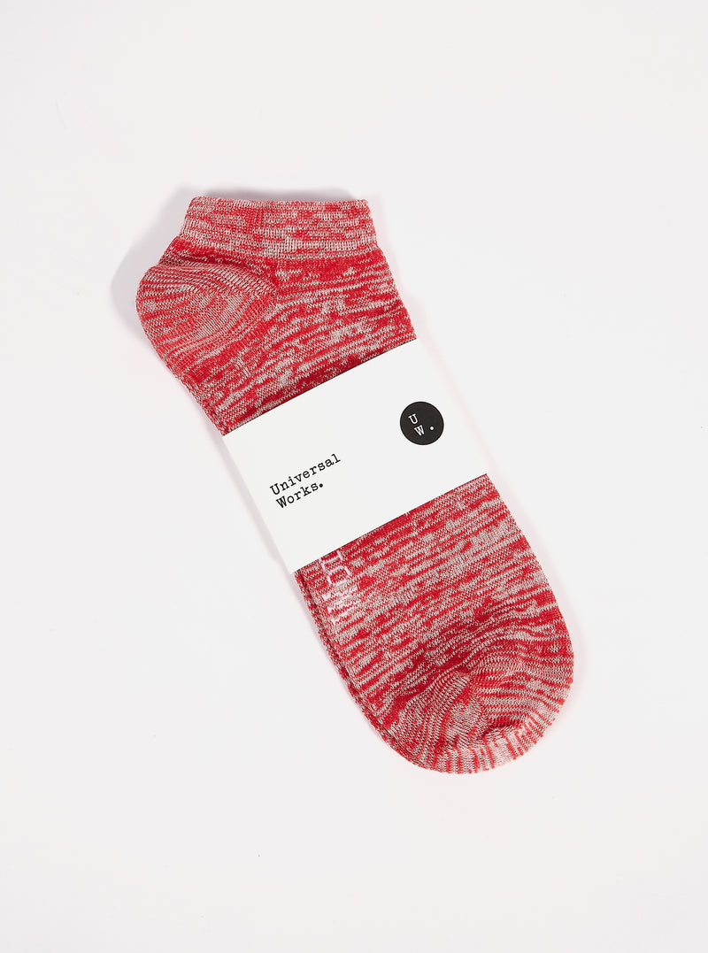 Red Slub Knit Ankle Slub Sock