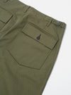 Close-up of the Light Olive Twill Fatigue Pant (Undarted) on a white background. Shows the twill fabric, pockets, button, and belt loops.