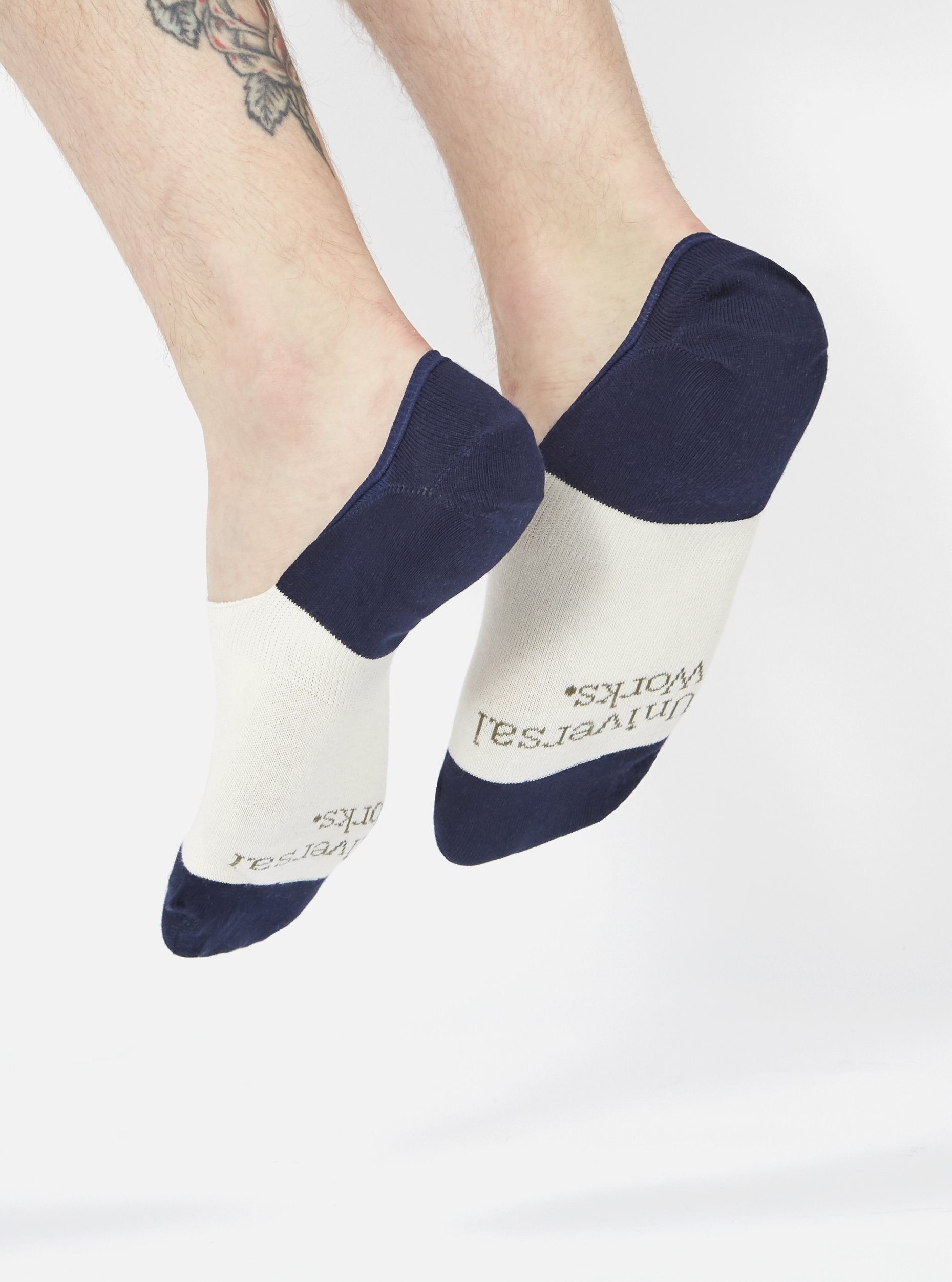 Ecru/Navy Cotton Mix Knit No Show Sock