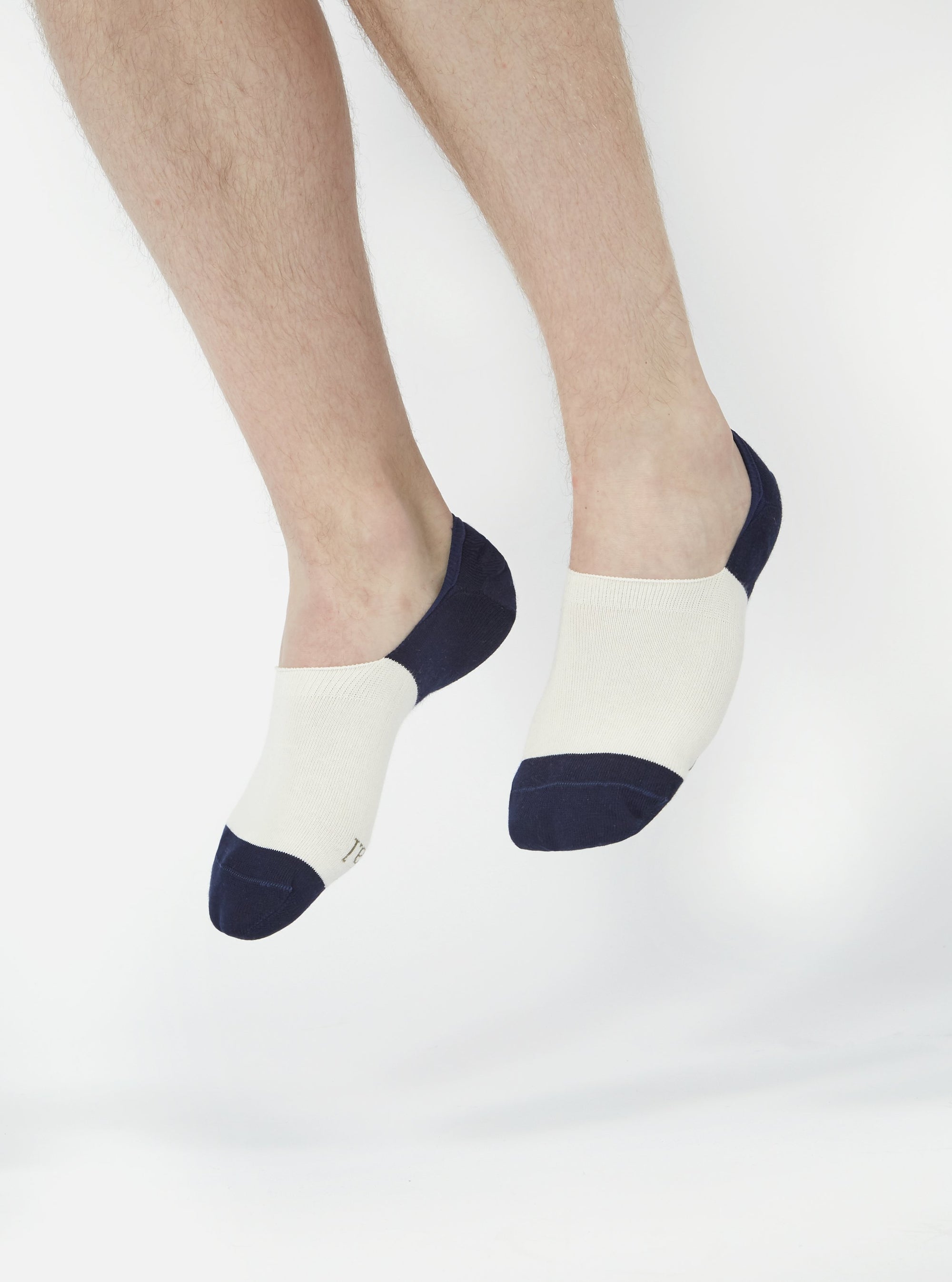 Ecru/Navy Cotton Mix Knit No Show Sock