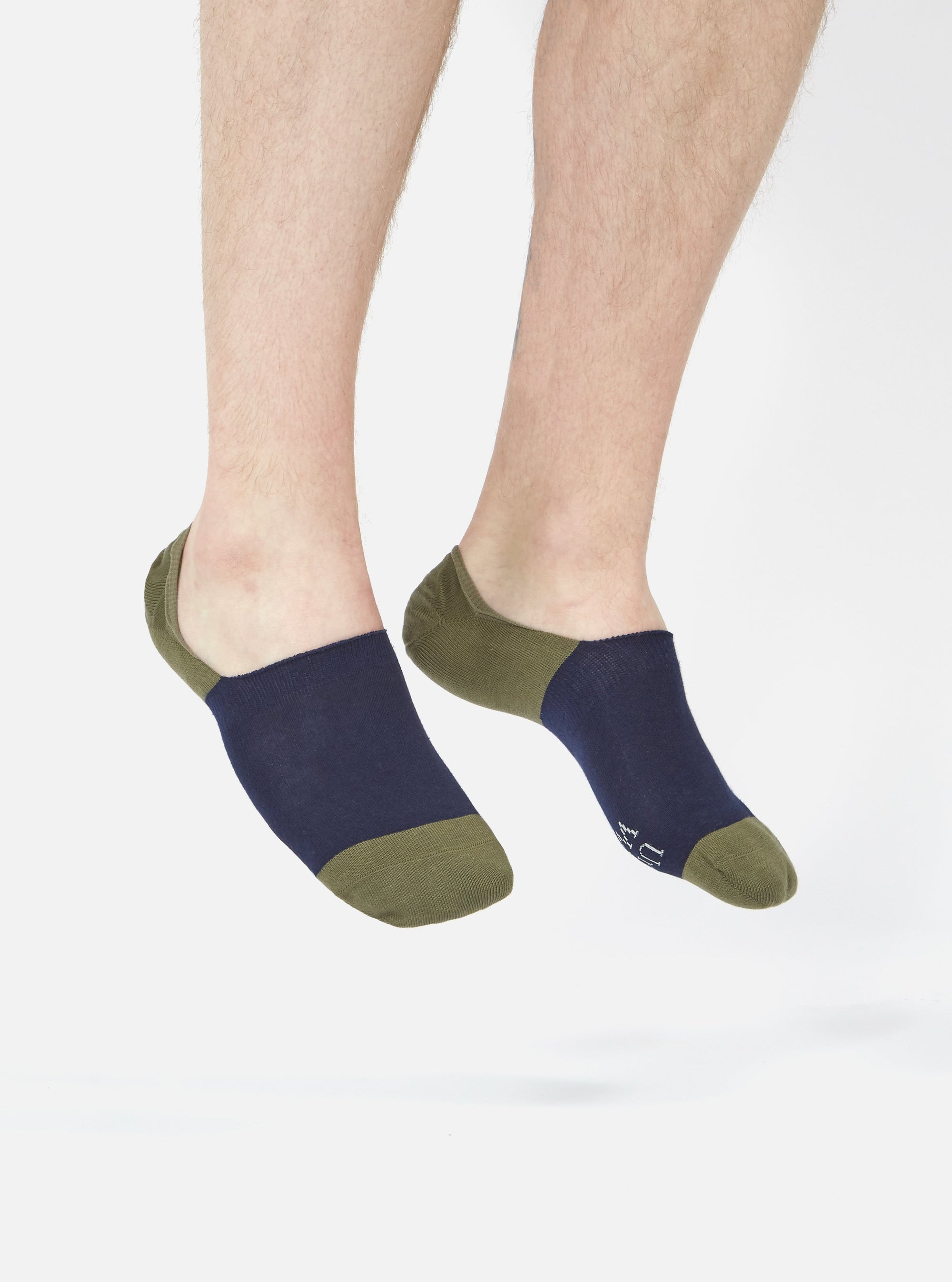 Navy/Olive Cotton Mix Knit No Show Sock