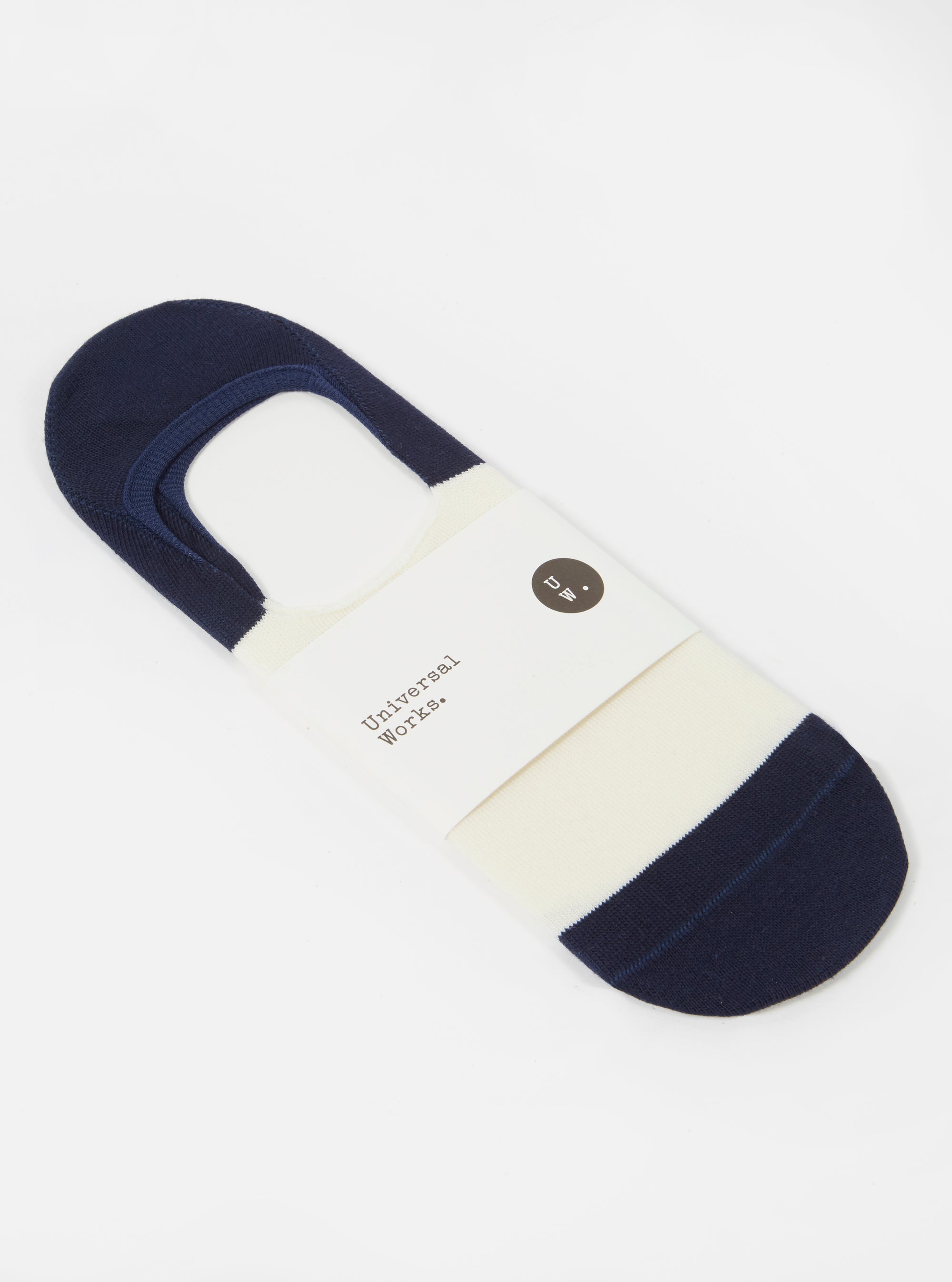 Ecru/Navy Cotton Mix Knit No Show Sock
